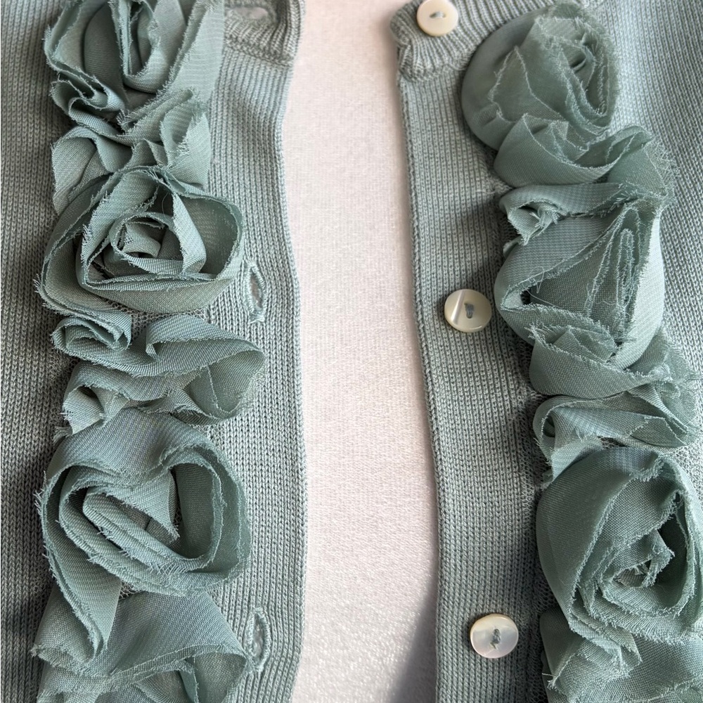•Brooks Brothers• Silk Blend Ruffle Trim Cardigan - Size Large - Picture 3 of 7